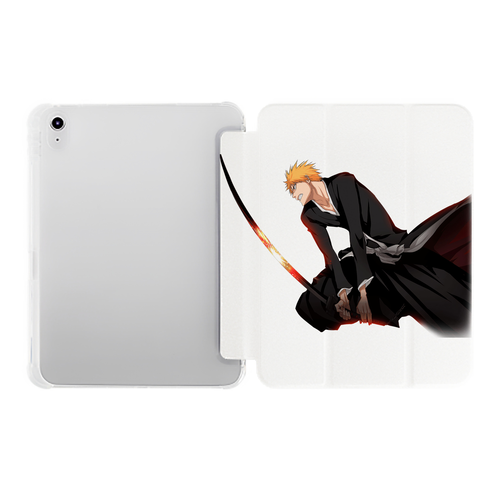 （画像用） ブリーチ 黒崎一護（くろさき いちご）BLEACH Kurosaki Ichigo IPad ケース ペン収納付き 三つ折りスタンド PUレザー×シリコン 対応機種9.5/10.5/10.9インチ